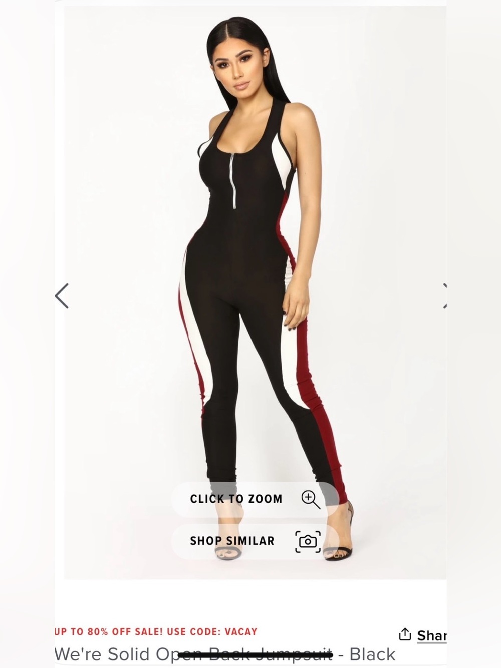 Fashion Nova Black White Burgundy Racerback Zip Jumpsuit